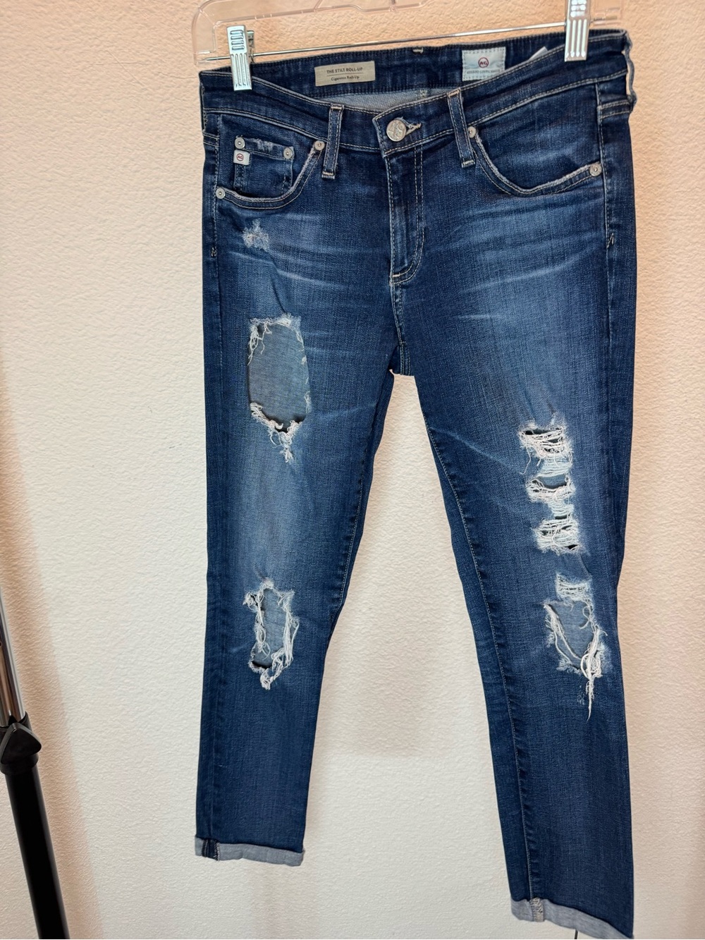 AG Adriano Goldschmied The Stilt Roll-Up Cigarette Jeans Distressed Medium Wash